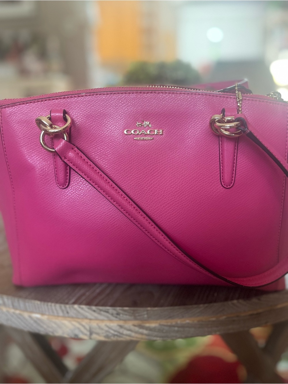 Coach Hot Pink Leather Shoulder Bag with Gold Hardware